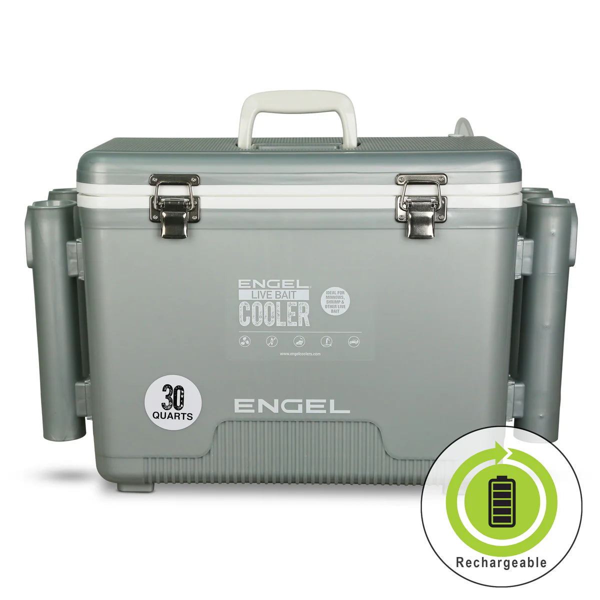 Engel Live Bait Cooler w/ Rechargeable Aerator & Net Silver