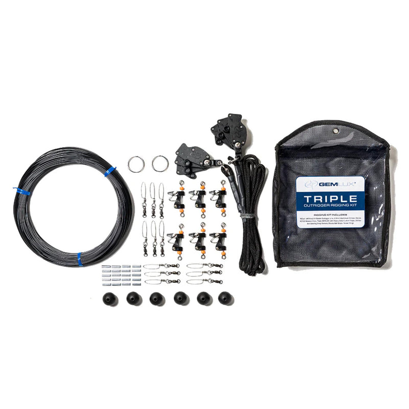 GEMLUX Triple Outrigger Rigging Kit with Swivels, Ropes, and Pulleys