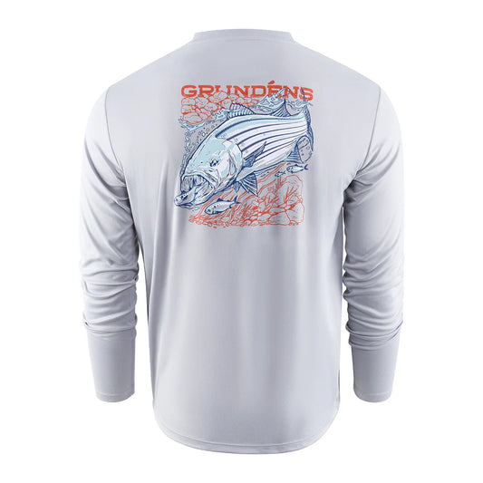 Grunden's Striped Bass Long Sleeve Technichal Tee Shirt - Steel Grey