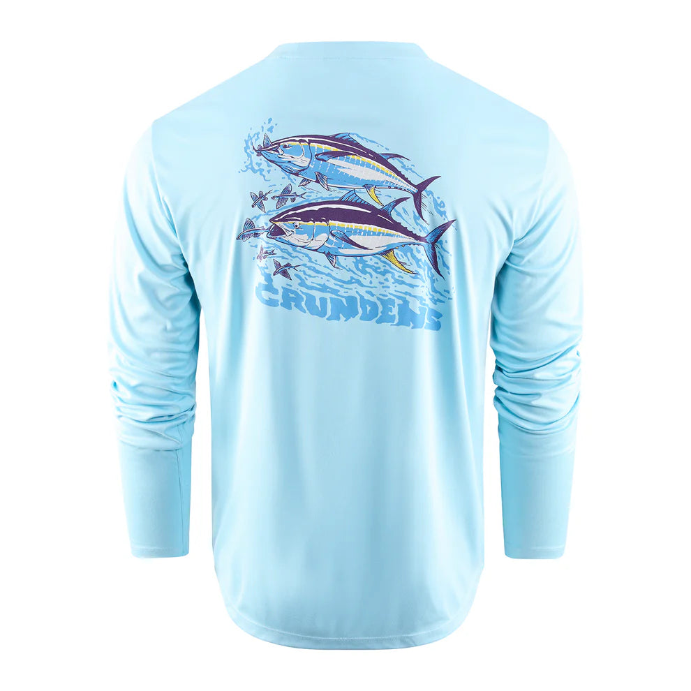 Grunden's Twin Tuna Long Sleeve Technical Tee Shirt - Aquamarine