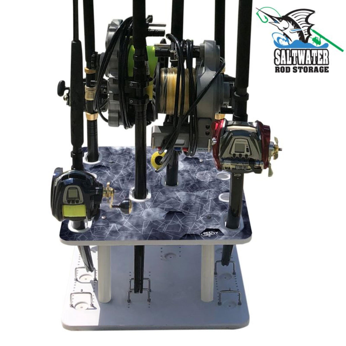 Reel Salty Dock or Garage Saltwater Storage Rack, 10 Fishing Rod Holde ...
