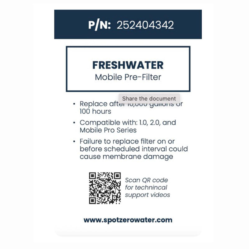 Spot Zero Mobile Pre-Filter Cartridge