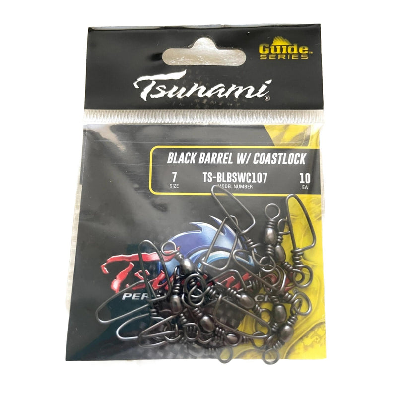 Tsunami Black Barrel Swivel w/ Coastlock Snap