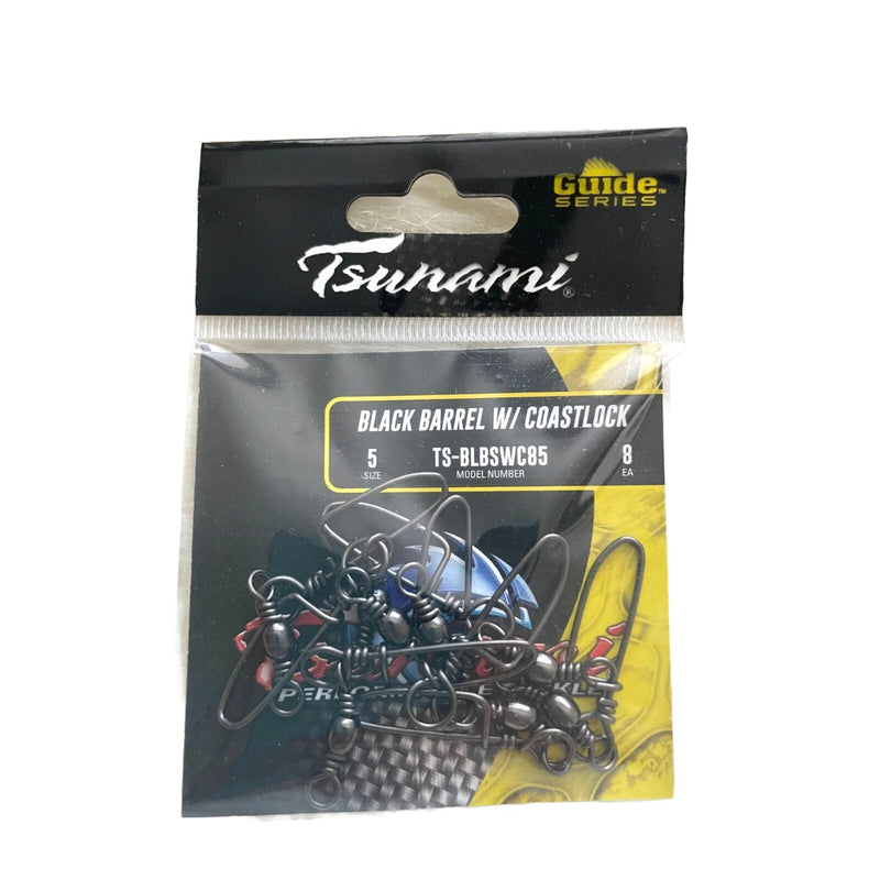 Tsunami Black Barrel Swivel w/ Coastlock Snap