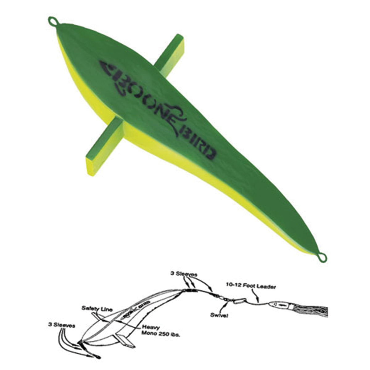 Boone Pre-Rigged Teaser Bird (Green/Yellow) JB Tackle